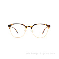 Custom Printing Logo Acetate Metal Classic Eyebrow Eye Glasses Half Rim Optical Frames